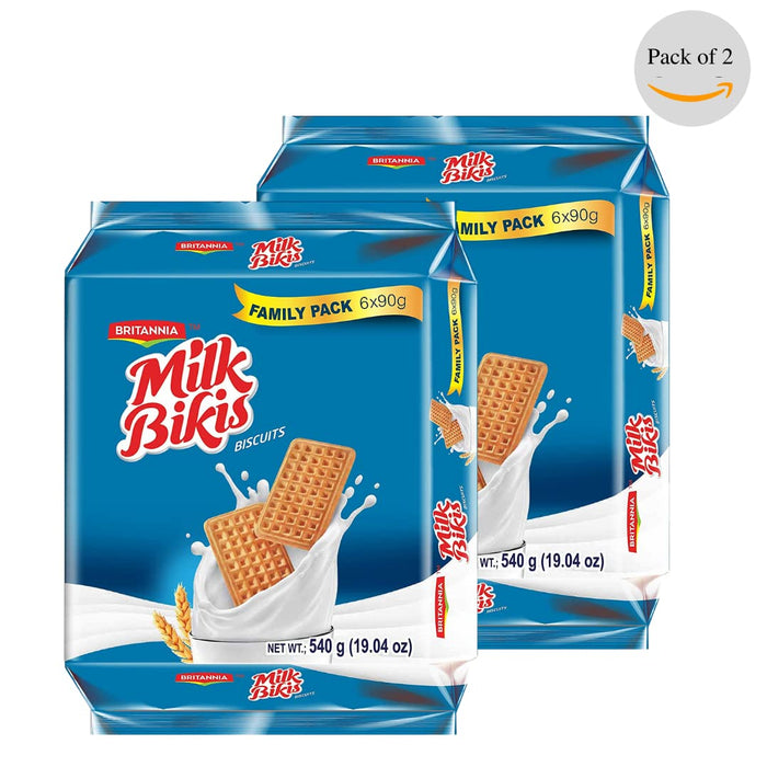 BRITANNIA Milk Bikis Biscuits 19.04oz (540g) - Kids Favorite Breakfast & Tea Time Snacks - Halal and Suitable for Vegetarians (Pack of 2)