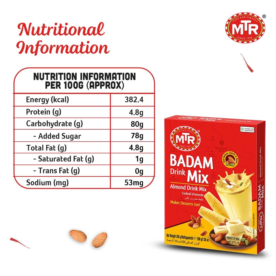 MTR- Badam drink mix with real almond bits and real saffron 200 gms - Fruit Juice