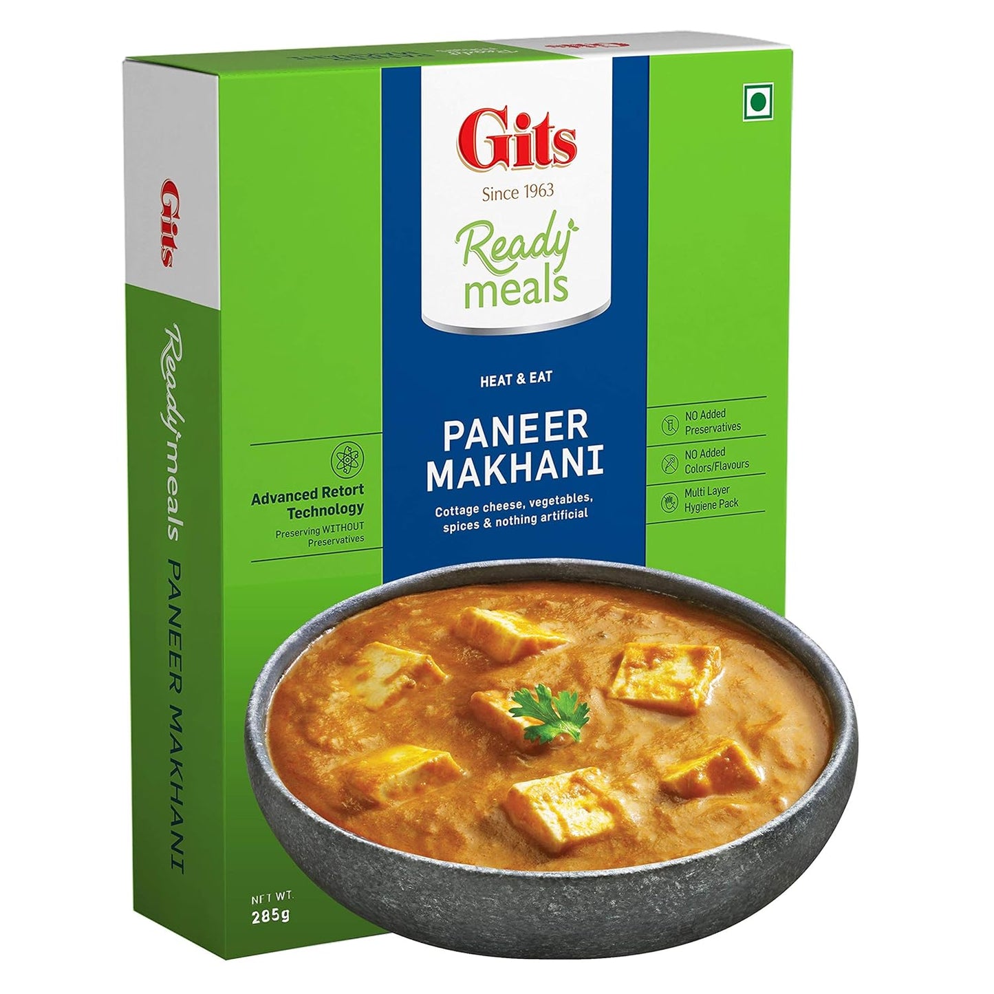 Gits Ready to Eat Paneer Makhani, Pure Veg, Heat and Eat Spicy Curry, Microwaveable, 285g