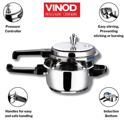 Vinod St. Steel Pressure Cooker 3 Litres - Indian Cookware