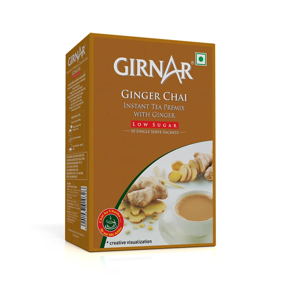 Girnar Instant Chai (Tea) Premix With Ginger Unsweetened, 10 Sachet Pack