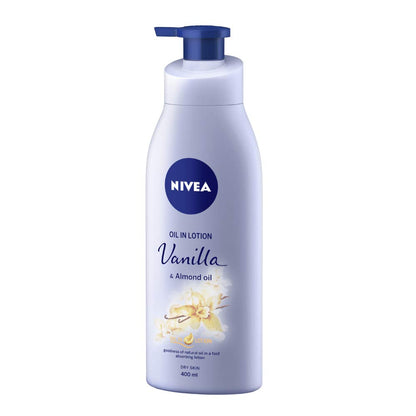 Nivea Vanilla and Almond Oil Body Lotion 400 ml (13.5 oz) - - goodness of natural oil in a fast absorbing lotion. Dry Skin