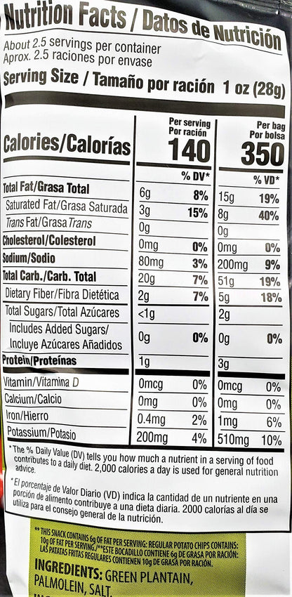 Grace Salted Green Plantain Chips 2.5oz - Platanitos, Non-GMO, Gluten Free, No Trans Fat (6 Packs)
