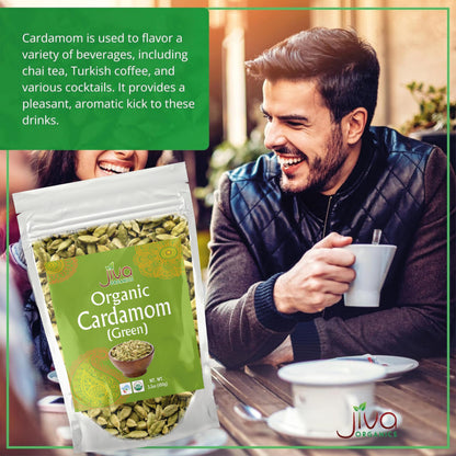 Jiva Organic Green Cardamom Pods Whole - Non-GMO, Premium Quality, Jumbo Size - 3.5 Ounce Bag