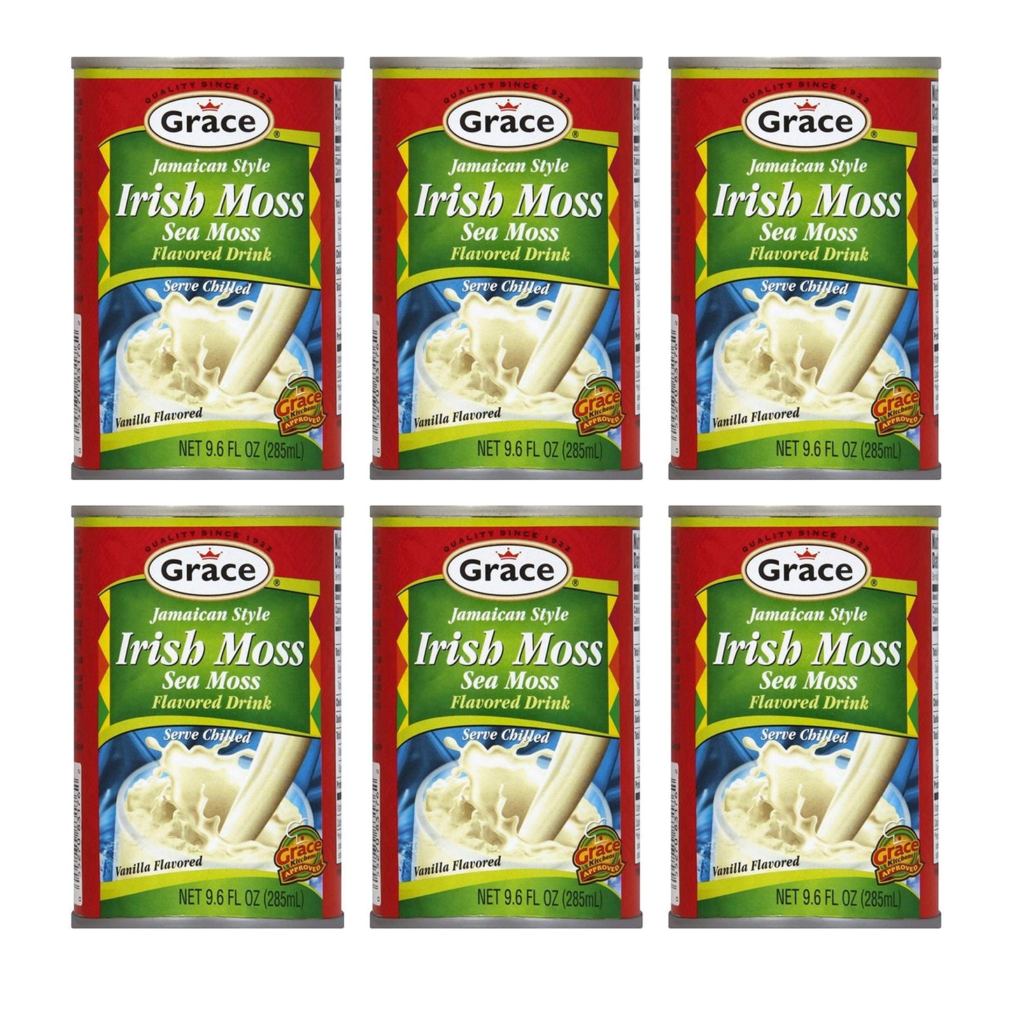 Grace Jamaican Style Irish Moss Drink 9.6oz - 6 Pack - Authentic Jamaican Sea Moss Drink - Vanilla Flavored Sea Moss Beverage