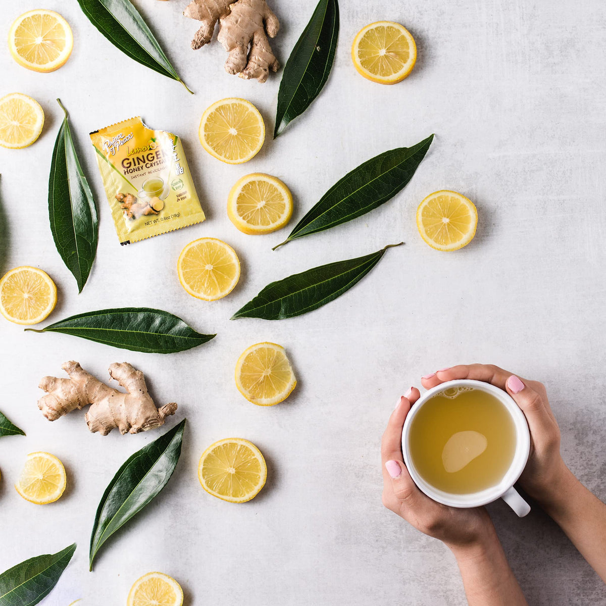 Prince of Peace Instant Lemon Ginger Honey Crystals, 30 Sachets Instant Hot or Cold Beverage Easy to Brew Ginger and Honey Crystals