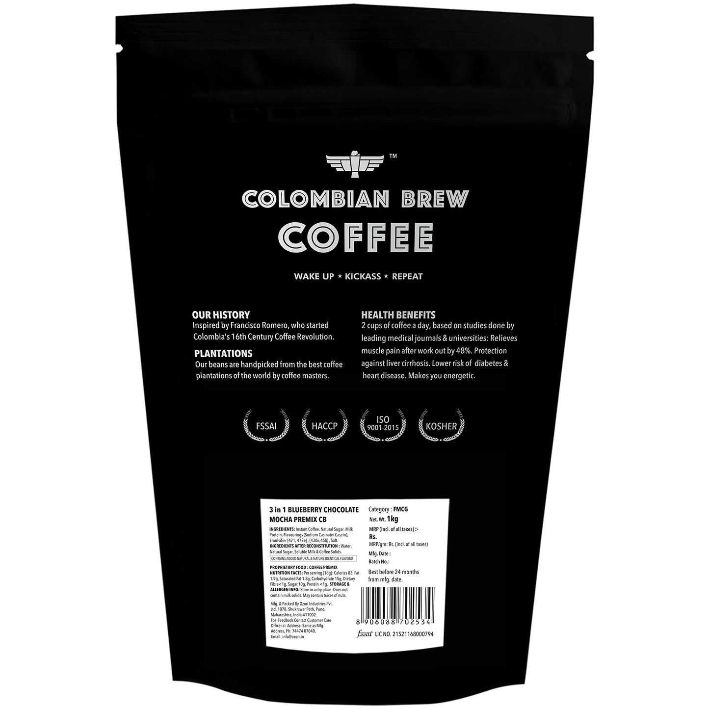 Colombian Brew Blueberry Chocolate Mocha Caf Latte, Instant Coffee Powder Pre-Mix (3 in 1) 1kg
