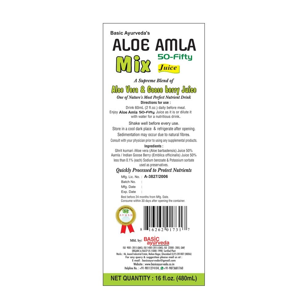 Basic Ayurveda Aloe Amla Mix Juice 480 Ml