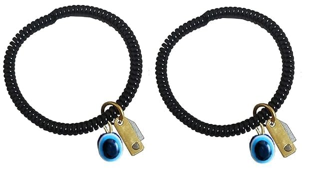 Evil Eye Knife Bracelet Free Size for Men and Women | Stylish and Trendy Evil Eye Bracelet Nazar Battu Black Beaded Bracelets Unisex (Pack of 2)
