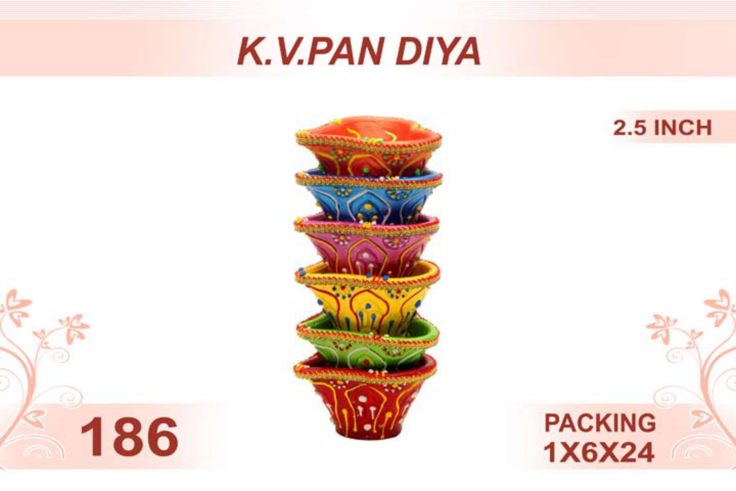 K.V. Pan Diya 6pc 2.5inch #186 - Diwali Clay Diya