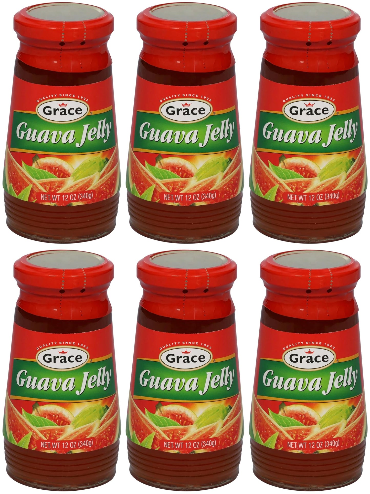 Grace Guava Jelly 12oz - 6 Jars - Caribbean Guava Fruit Spread Made with Premium Jamaican Guava Fruit - Tropical Guava Paste Ideal for Guava Gizzada & Pastelitos de Guayaba
