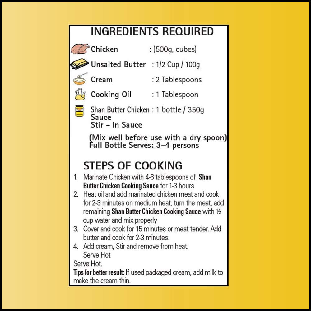 Shan Butter Chicken Cooking Sauce 12.3oz (350g) - Rich and Creamy Tomato - Butter Simmer Sauce - Easy to Cook Delicious Meal at Home - Suitable for Vegetarians