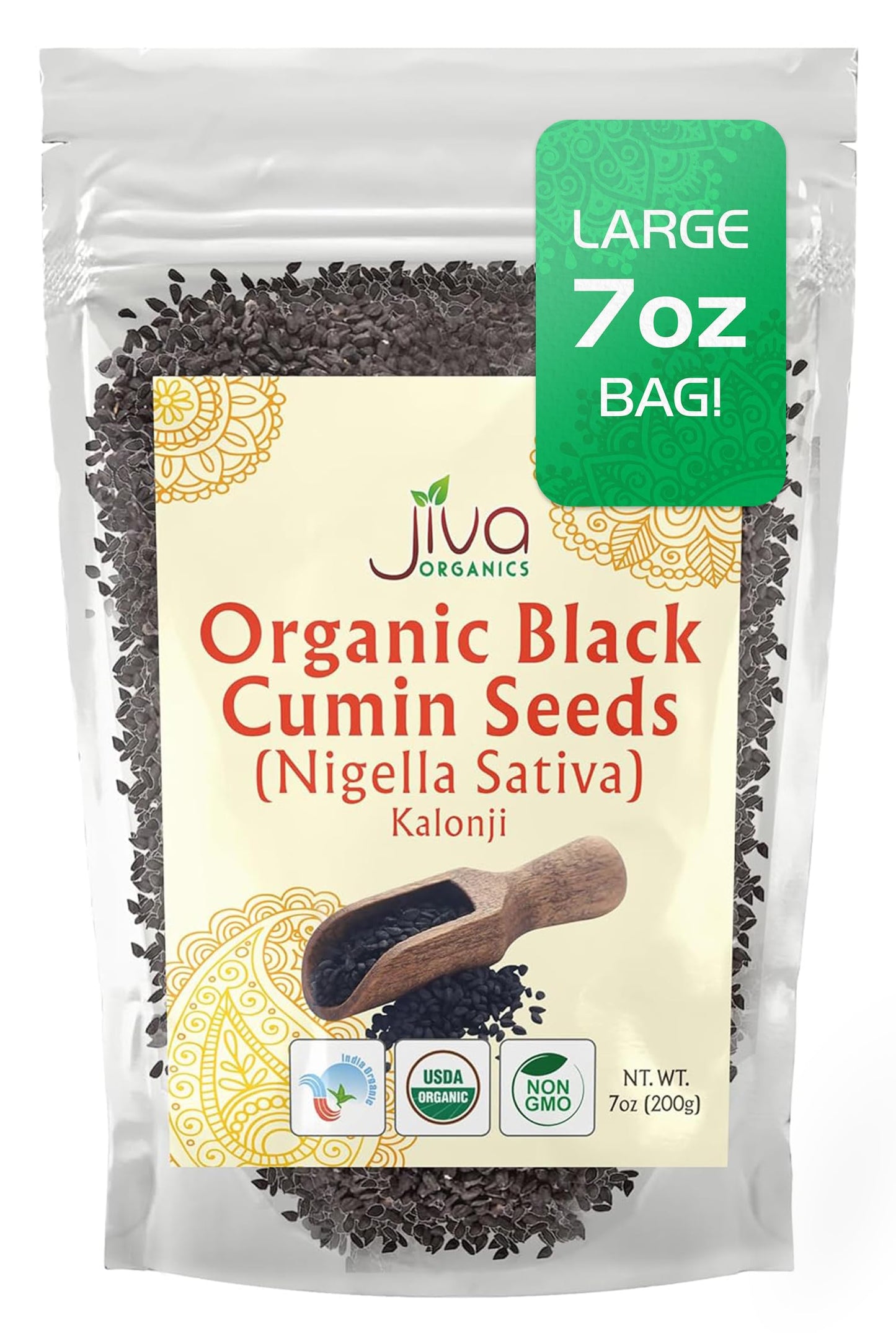 Jiva Organic Nigella Seeds 7 Ounce Bag - Kalonji Seeds, Whole Black Seed, Nigella Sativa, Black Cumin