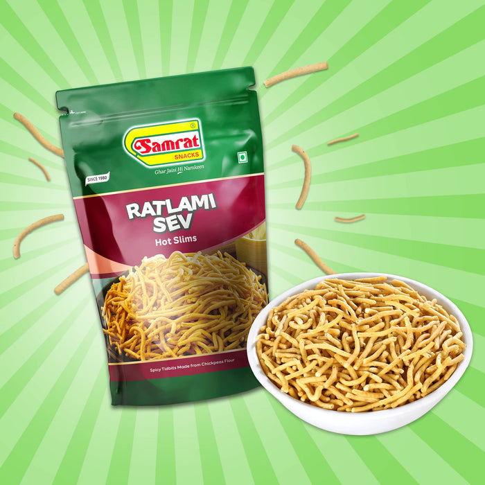 Samrat Namkeen Ratlami Sev Ready To Eat Snacks,Indian Namkeen Snack,Fresh and Crispy -400 gms Pack of 3