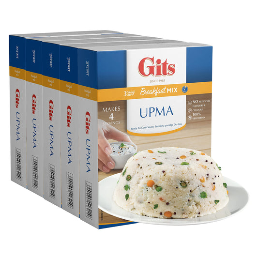 Gits Upma mix 87.5 Oz (Pack of 5X17.5 Oz each) Ready to Cook Indian Breakfast, Snack Meal | 100% Vegetarian, Easy Recipe, No Artificial Colors, Flavors, Preservatives. Vegan