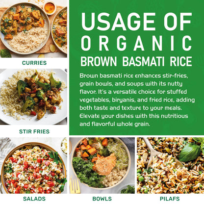 Jiva Organic Brown Basmati Rice 4 Pound Bag - Premium Quality from India