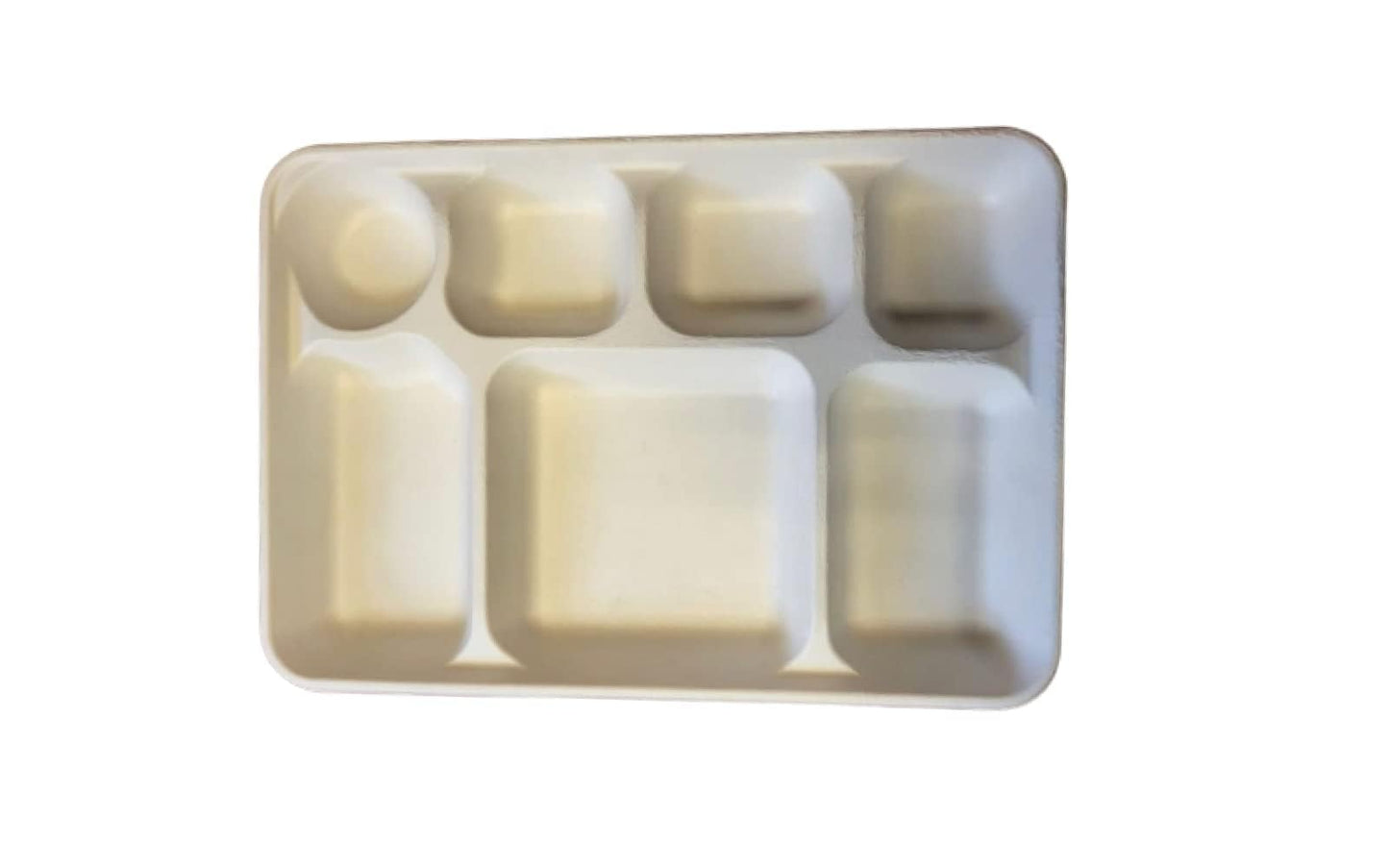 Biodegradable 7-Compartment Plates. Bulk 100 Pk. Compartment Thali Plates Trays - 100 Pack For Indian Puja, Partys