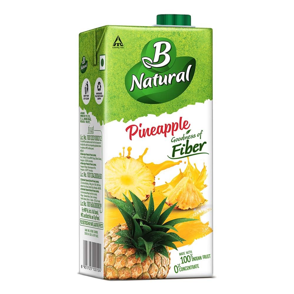 B Natural Pineapple Juice, Goodness of Fiber, 1 Litre