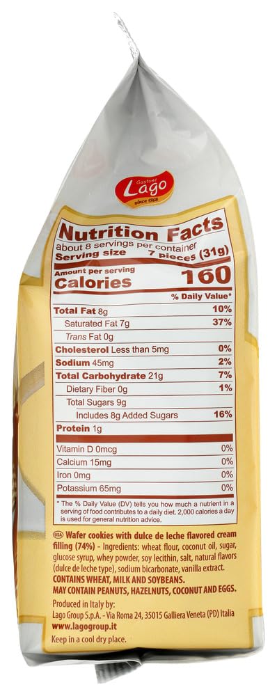 Gastone Lago Party Wafers Cookies Cream Filling 8.82 oz, 250g (Dulce De Leche, 1-Pack)
