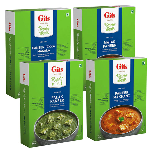 Gits Ready to Eat Paneer Combo 1140g (Matar Paneer, Palak Paneer, Paneer Tikka Masala, Paneer Makhani - 285g Each)