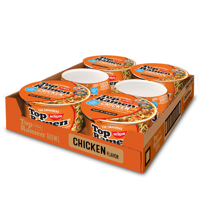 Nissin Top Ramen Bowl Ramen Noodle Soup, Chicken, 3.42 Ounce (Pack of 6)