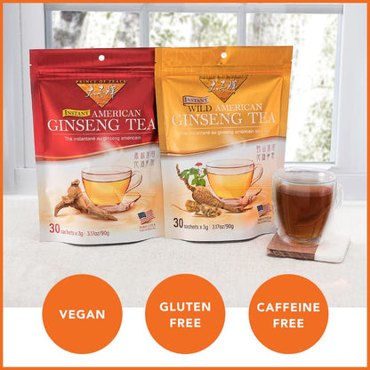 Prince of Peace Instant Wild American Ginseng Tea, 30 Sachets Healthy Drink, Caffeine-Free Energy-Boosting, Heavy Antioxidants, Made in The USA, Plant Extracts