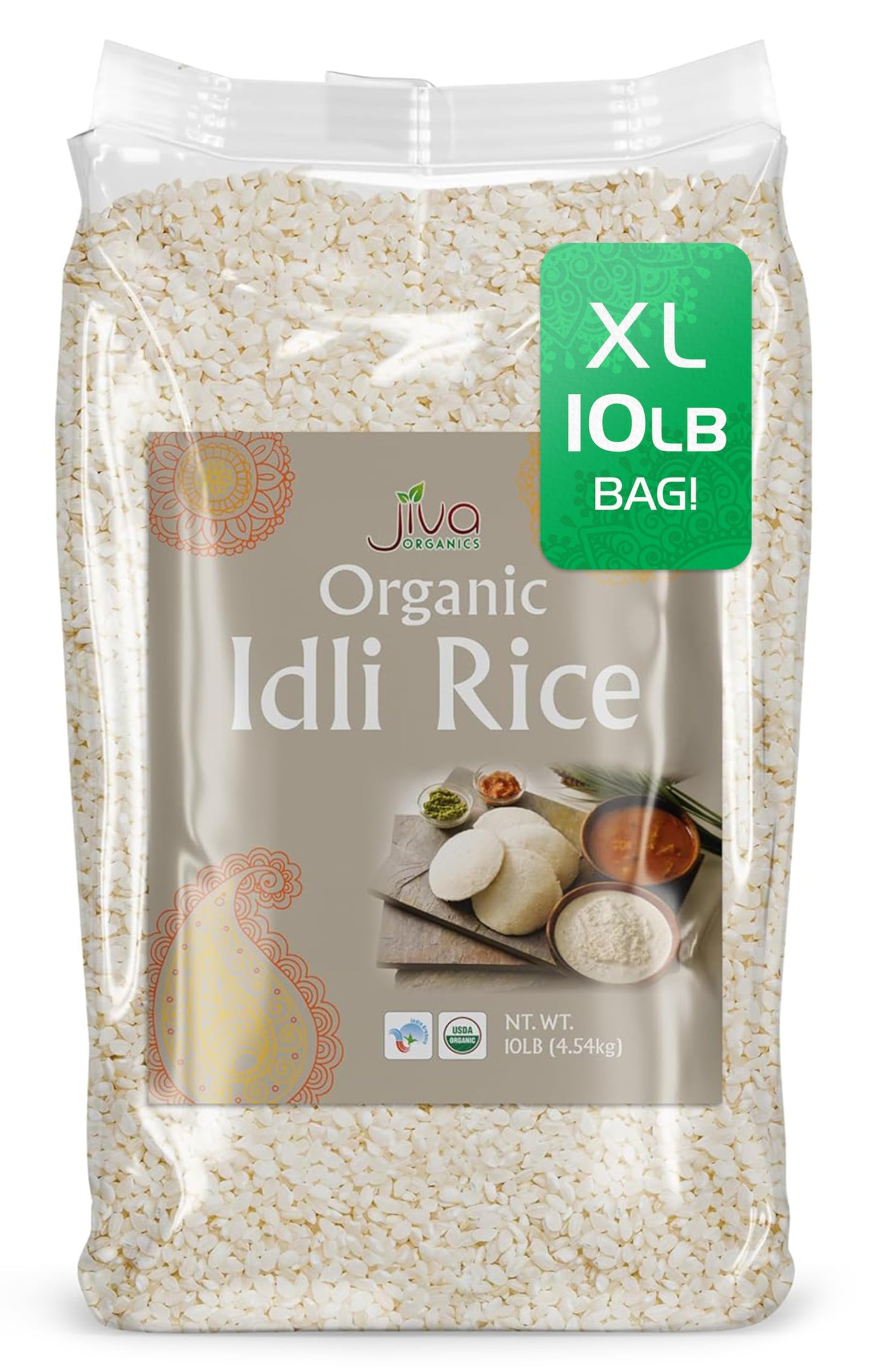 Jiva Organic Idli Rice 10 Pound Bag - Non-GMO, USDA Organic, Vegan, Perfect for Idli & Dosa - Short Grain Parboiled Rice