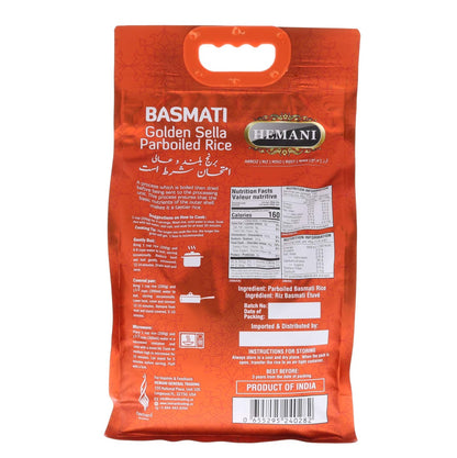 HEMANI Basmati Golden Sella Parboiled Rice 11LB - Great Value Savings - 1 LB FREE - Easy to Cook - Low Glycemic Index