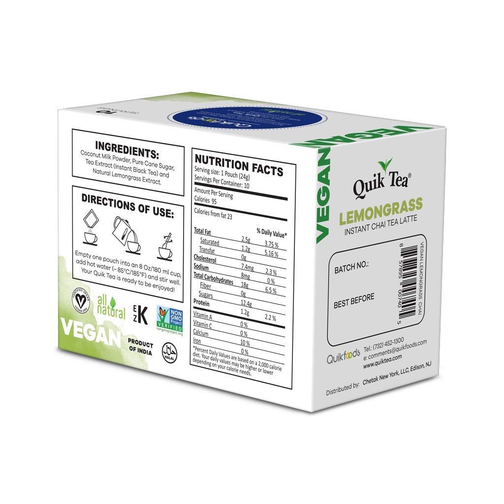 QuikTea Vegan Lemongrass Chai Tea Latte - 40 Count - Indian Tea
