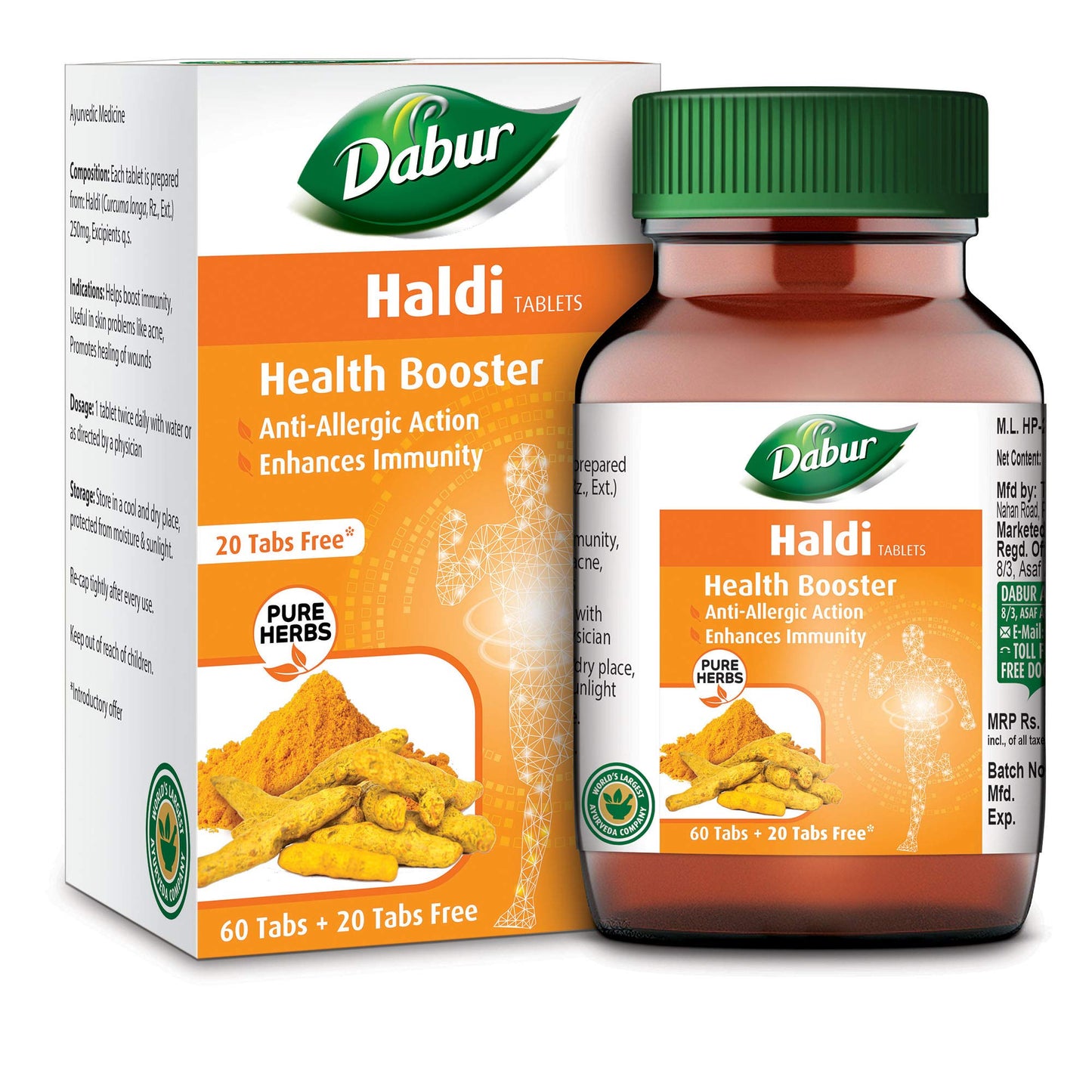 Dabur Haldi Tablet - Health Booster | Anti Allergen | Enhances Immunity (Pack of 2, 160 Tablets)