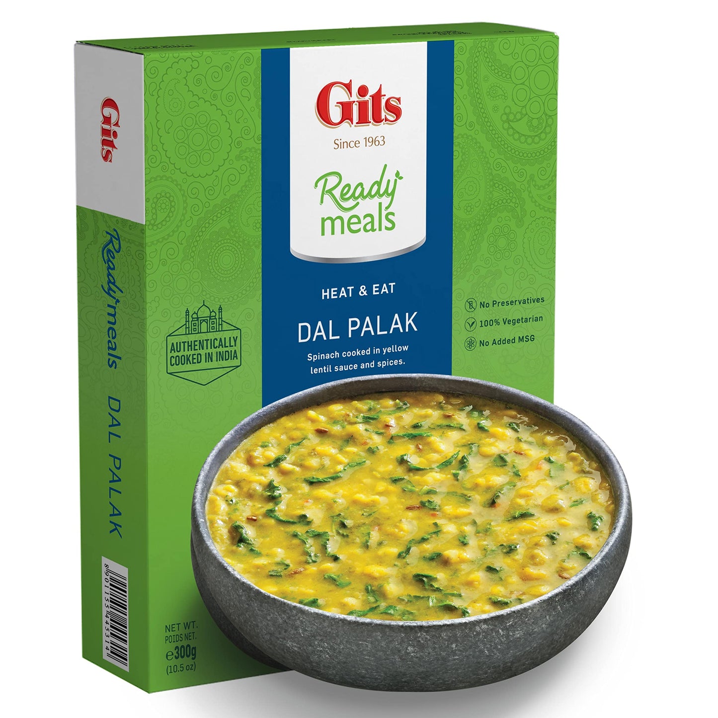 Gits Dal Palak - (Spinach Lentils - Indian Yellow Lentils cooked with fresh Spinach) Ready to eat Entree | 52.5 Oz (5 packs X10.5 Oz each).