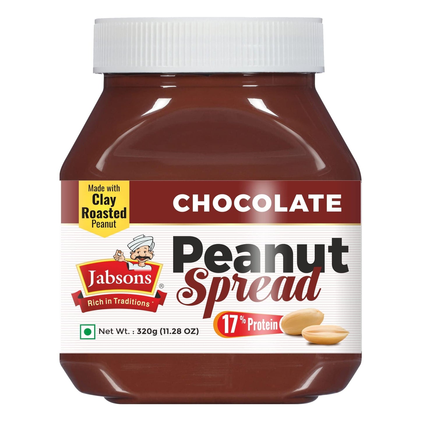 Jabsons - Chocolate Peanut Spread, 320g (11.28 oz) Gluten Free, 0 Trans Fat, Made with Clay Roasted Peanuts