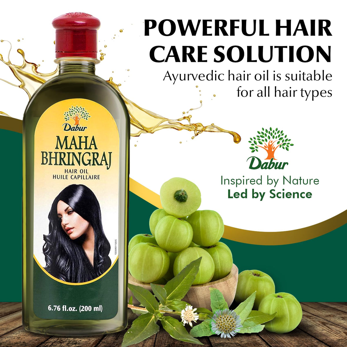 Dabur Maha Bhringaj Herbal Ayurveda Hair Oil - Natural Moisturizing and Hair Oil Elixir for Healthy Scalp, Nourishing Hair Oil for Soft, Manageable & Smooth Hair From Root to Tip - 200 ML (6.76 FL OZ)