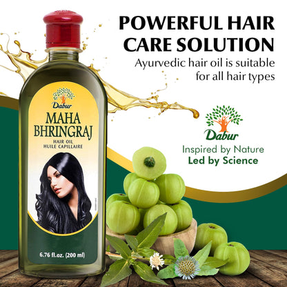 Dabur Maha Bhringaj Herbal Ayurveda Hair Oil - Natural Moisturizing and Hair Oil Elixir for Healthy Scalp, Nourishing Hair Oil for Soft, Manageable & Smooth Hair From Root to Tip - 200 ML (6.76 FL OZ)