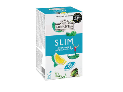 Ahmad Tea Green Tea, Lemon, Mate, & Matcha 'Slim' Natural Benefits Teabags, 20 ct (Pack of 6) - Caffeinated & Sugar-Free