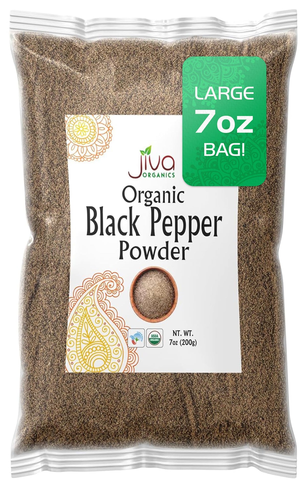 Jiva Organics Black Pepper Powder Ground (Table Grind) 7 Ounce