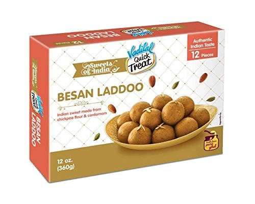 Vadilal Besan Laddoo 360 Grams (12pcs) Authentic Indian Sweets Made With Chickpea Flour & Cardamom.