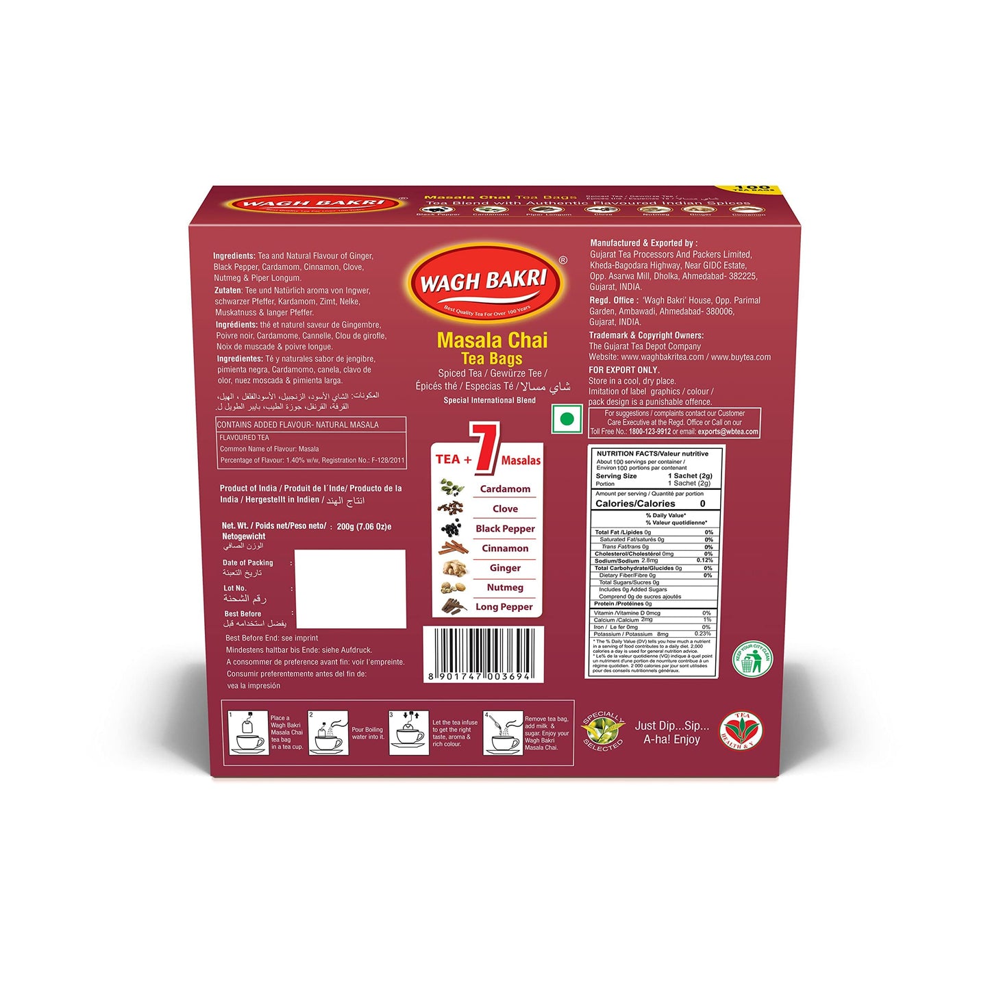 Wagh Bakri Masala Chai 100 teabags - Indian Tea