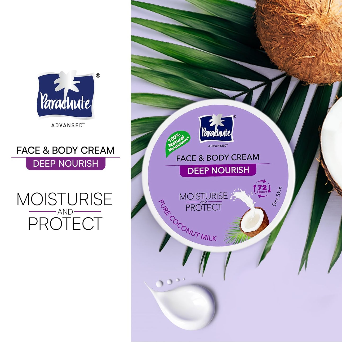 Parachute Advansed Deep Nourish Face & Body Cream, 9.4 fl oz.|Moisturiser For Face & Body, 100% Natural, 72h, Dry Skin