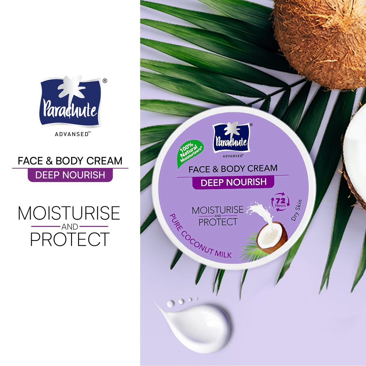 Parachute Advansed Deep Nourish Face & Body Cream, 9.4 fl oz.|Moisturiser For Face & Body, 100% Natural, 72h, Dry Skin