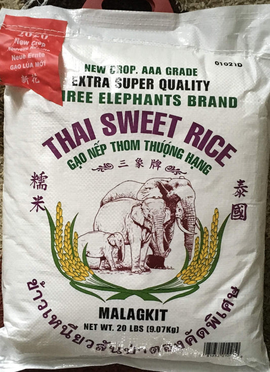 Three Elephants Thai Sweet Rice, 20 Pound