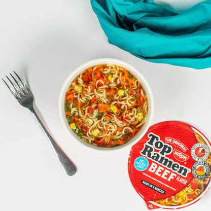 Nissin Top Ramen Bowl Ramen Noodle Soup, Beef, 3.28 Ounce (Pack of 6)