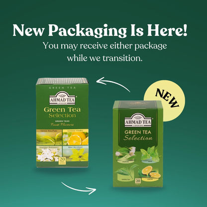 Ahmad Tea Green Tea, Green Tea Selection, Lemon Green Tea, Jasmine Green Tea, Mint Green Tea, & Green Tea Teabags, 20 ct (Pack of 1) - Caffeinated & Sugar-Free