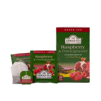 Ahmad Raspberry & Pomegranate Flavoured Green Tea with Fruit Pieces 20 Bags
