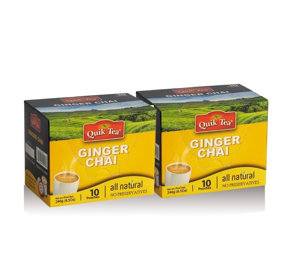 Quik Tea Ginger Chai Latte All Natural No Preservatives 20 Pouches - 480 g - Indian Tea