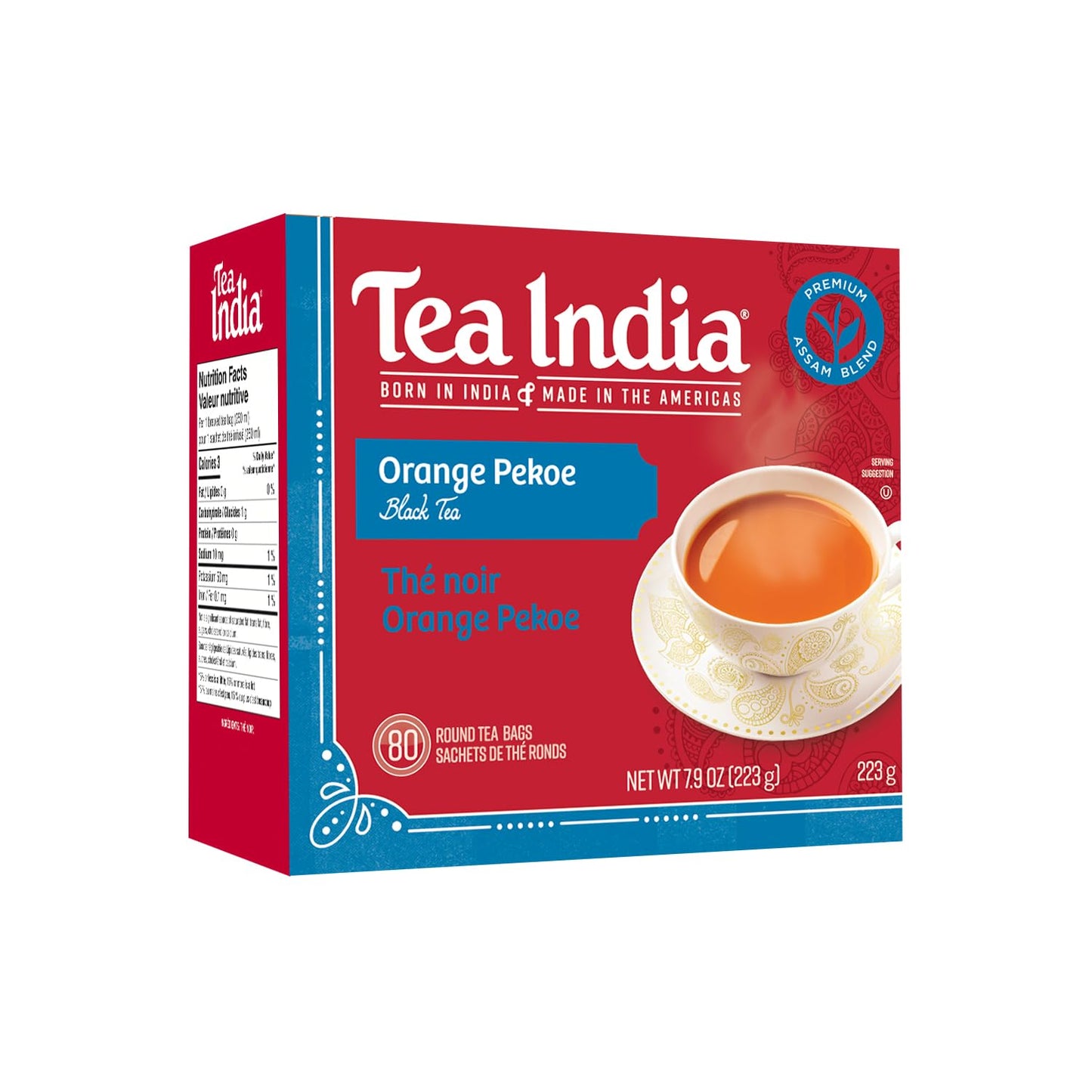 Tea India Orange Pekoe Black Tea Chai Flavorful Blend Of Black Tea & Natural Ingredients Strong Full-Bodied Traditional Indian Caffeinated Tea 80 Round Teabags