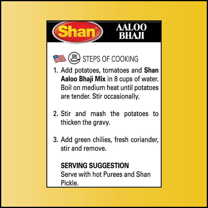 Shan Aaloo Bhaji Recipe and Seasoning Mix 1.76 oz (50g) - Spice Powder for Traditional Spicy Potatoes Curry - Suitable for Vegetarians - Airtight Bag in a Box (Pack of 6)