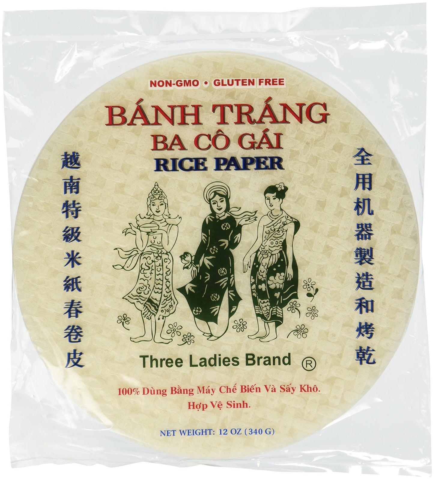 Three Ladies Brand Spring Roll Rice Paper Wrapper (2 Packs) Round, 22cm