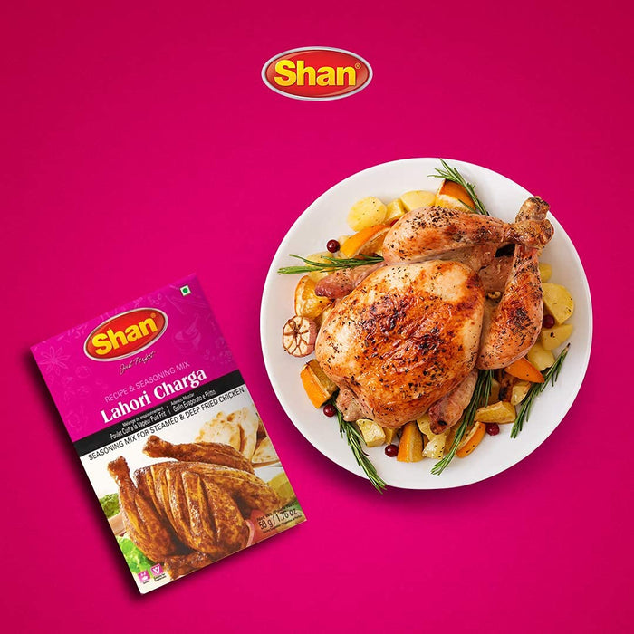 Shan Lahori Chargha Recipe and Seasoning Mix 1.76oz (50g) - Spice Powder for Steamed & Deep Fried Chicken - Suitable for Vegetarians - Airtight Bag in a Box
