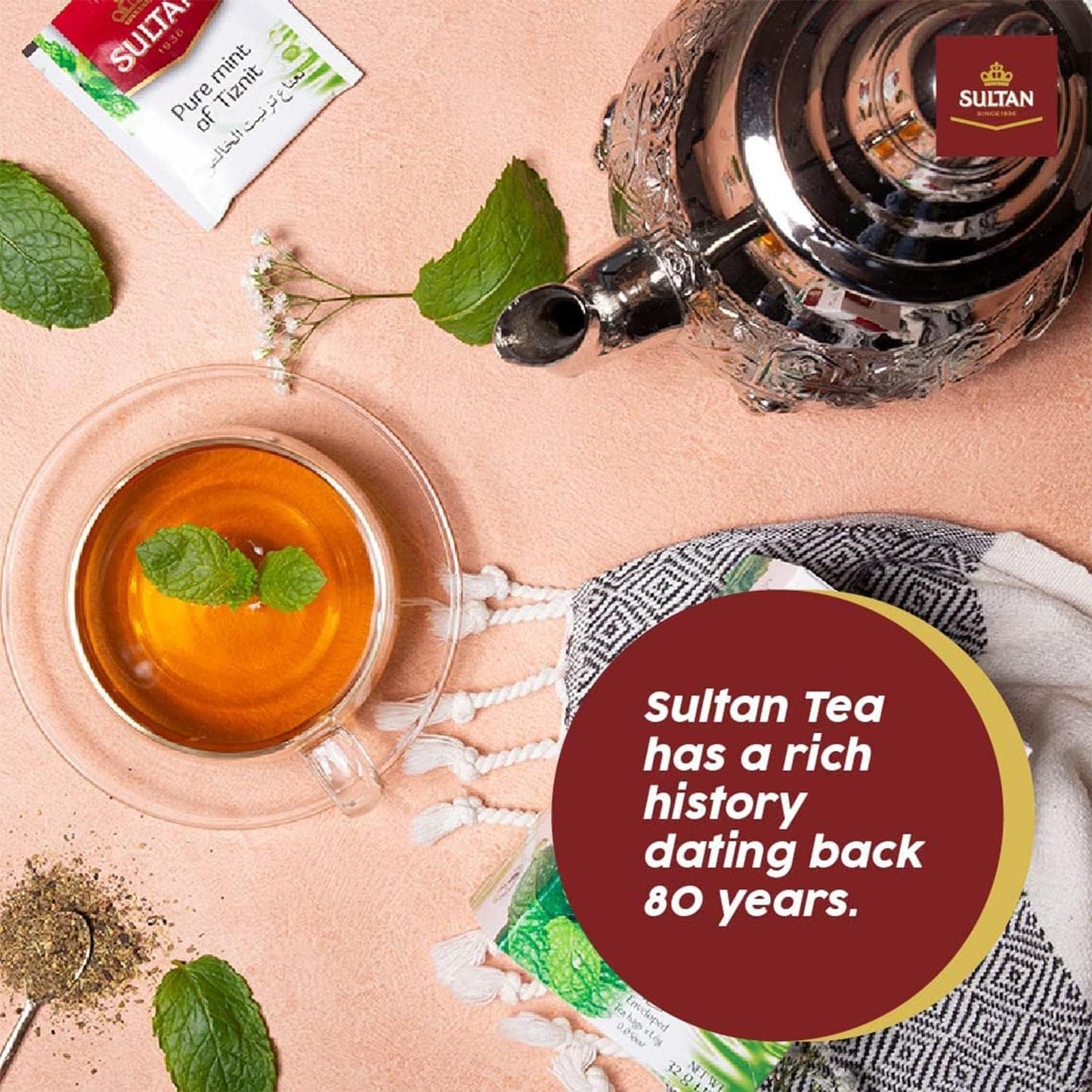 SULTAN TEA Moroccan Green Tea with Pure Mint & Tiznit Herbal Green Teas (Pack of 8-160 Tea Bags)